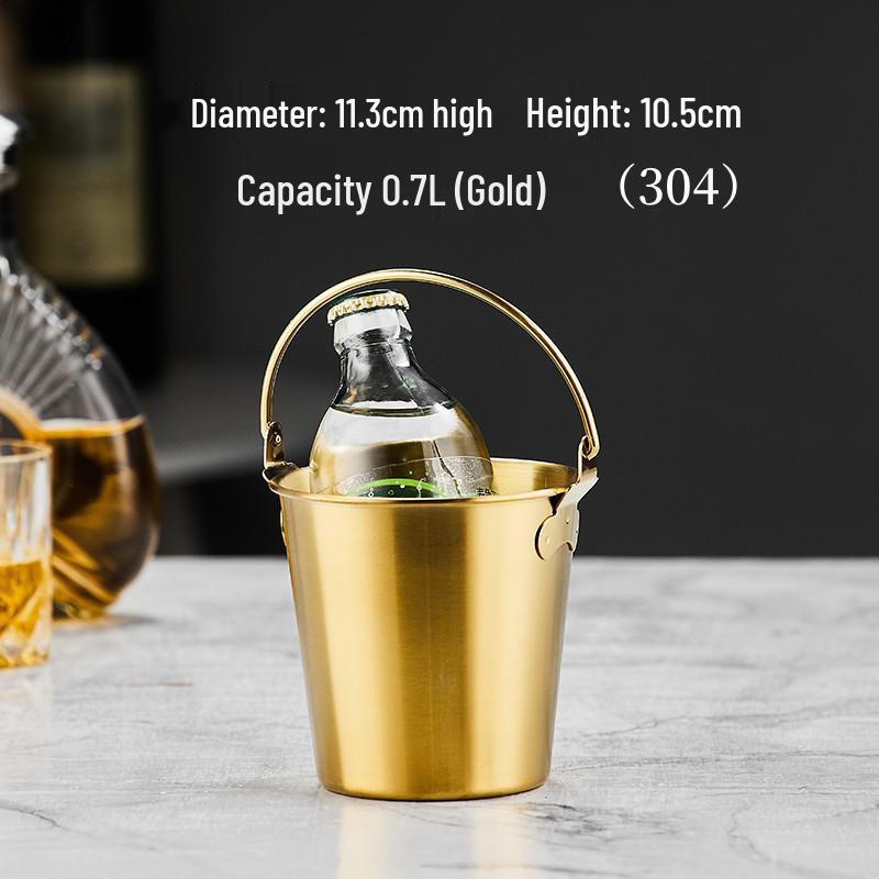 3L Double-Layer Insulated 304 Stainless Steel Ice Bucket with Thickened Handle for Wine & Beer