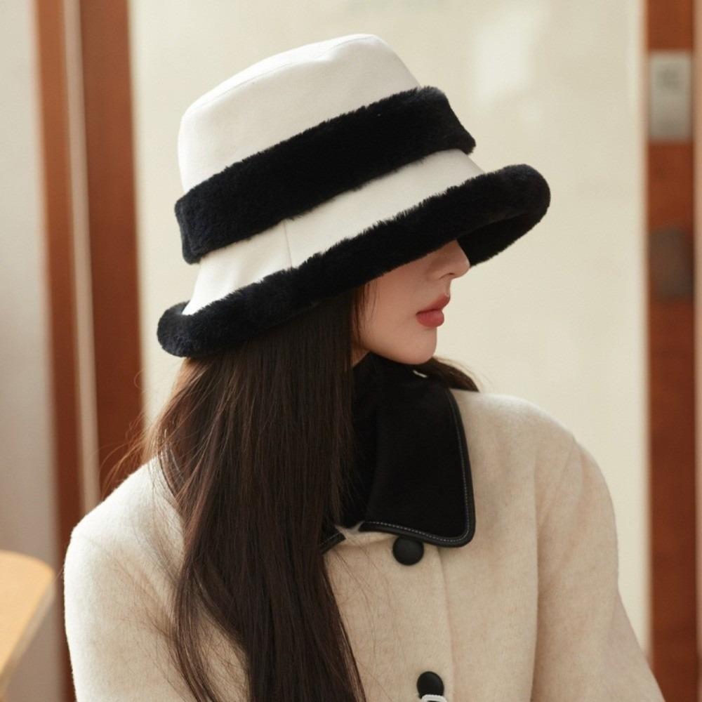 Winter Warm Bucket Hat Thick Fleece Plush Basin Hat Versatile Fisherman Hat for Women