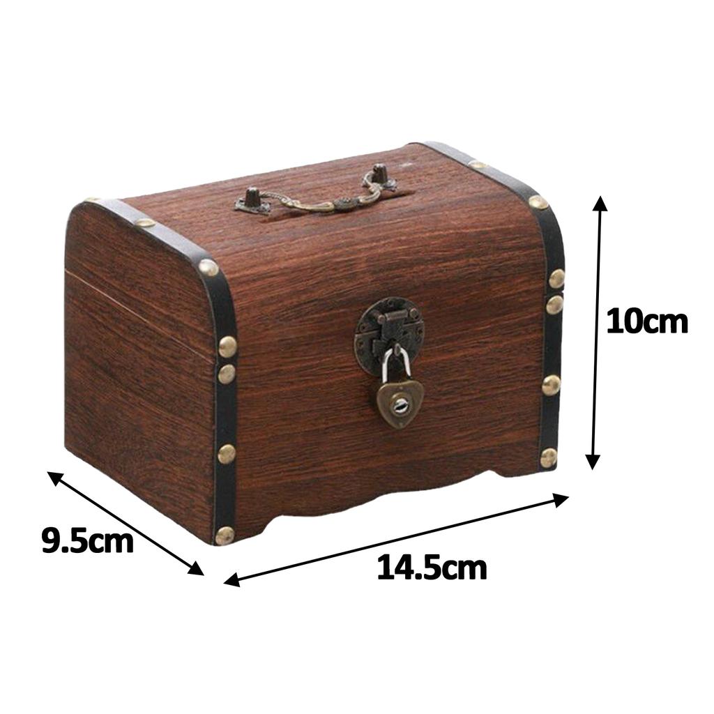 Wooden Piggy Bank with Heart Locks Treasure Storage Box Valentines Day Gifts for Friends Money Case Home Decoration