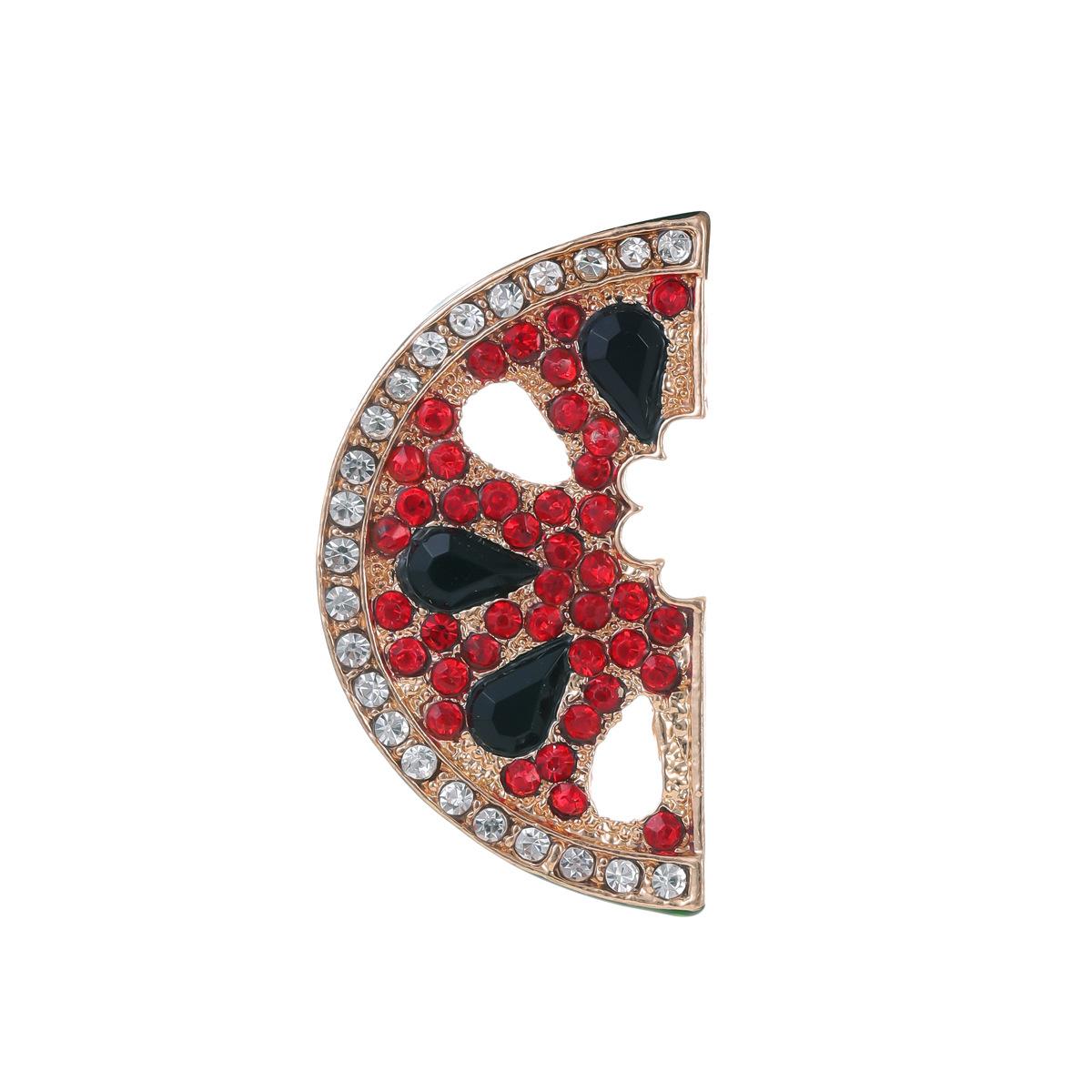 New Alloy Rhinestone Fruit Brooch for Women s Clothing Decoration Full of Diamonds Watermelon Fruit Brooch Gift Jewelry Badge Watermelon&Gold Plated