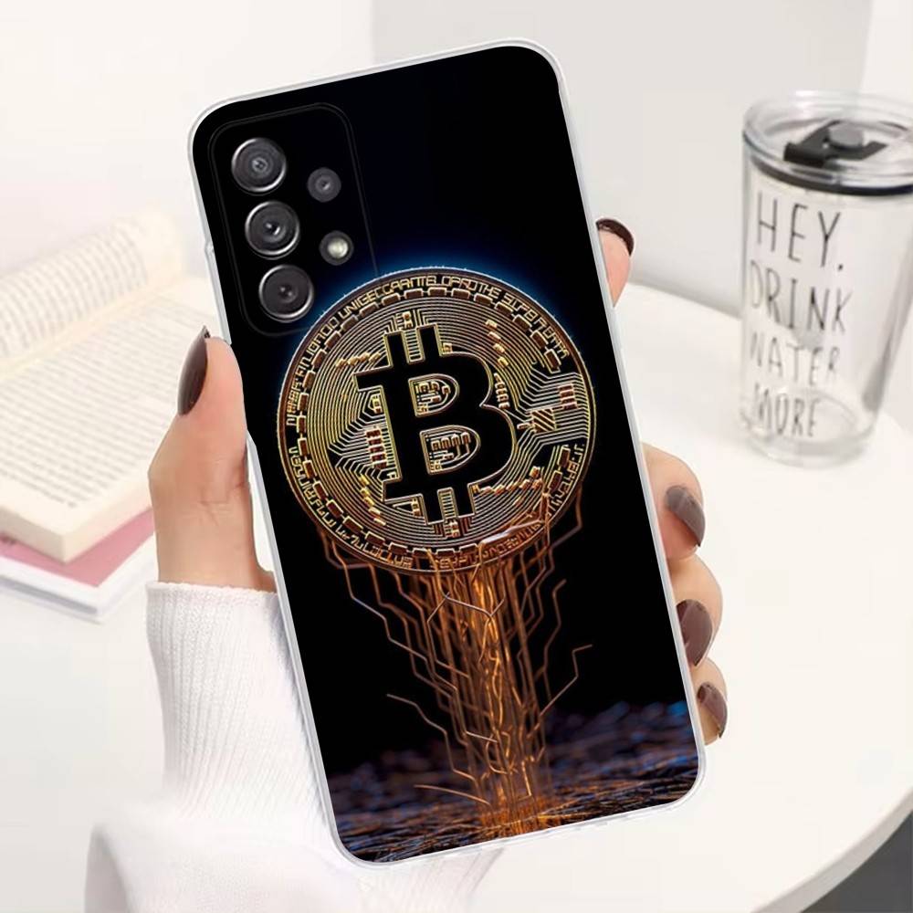 Bitcoin Digital Currency For Samsung A30,71,51,S9,10,20,Ultra,S22,23,21,PIus,FE,Lite,Transparent, Silicone Case
