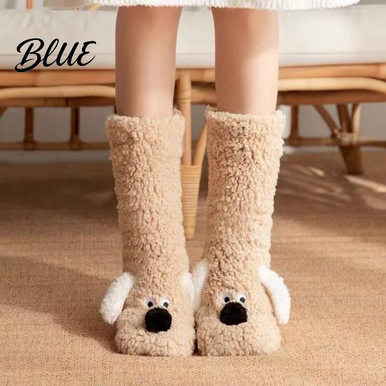 Winter Leg Warmers Thickened Knee-high Socks Cartoon Adult Floor 1 Pair Dog Design Fuzzy Plush