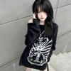 ROADVIBE Goth Skull Print Harajuku Sweater Sweater Tops Aesthetic Women's Black Pullover Harajuku Fashion Streetwear Tops 2000