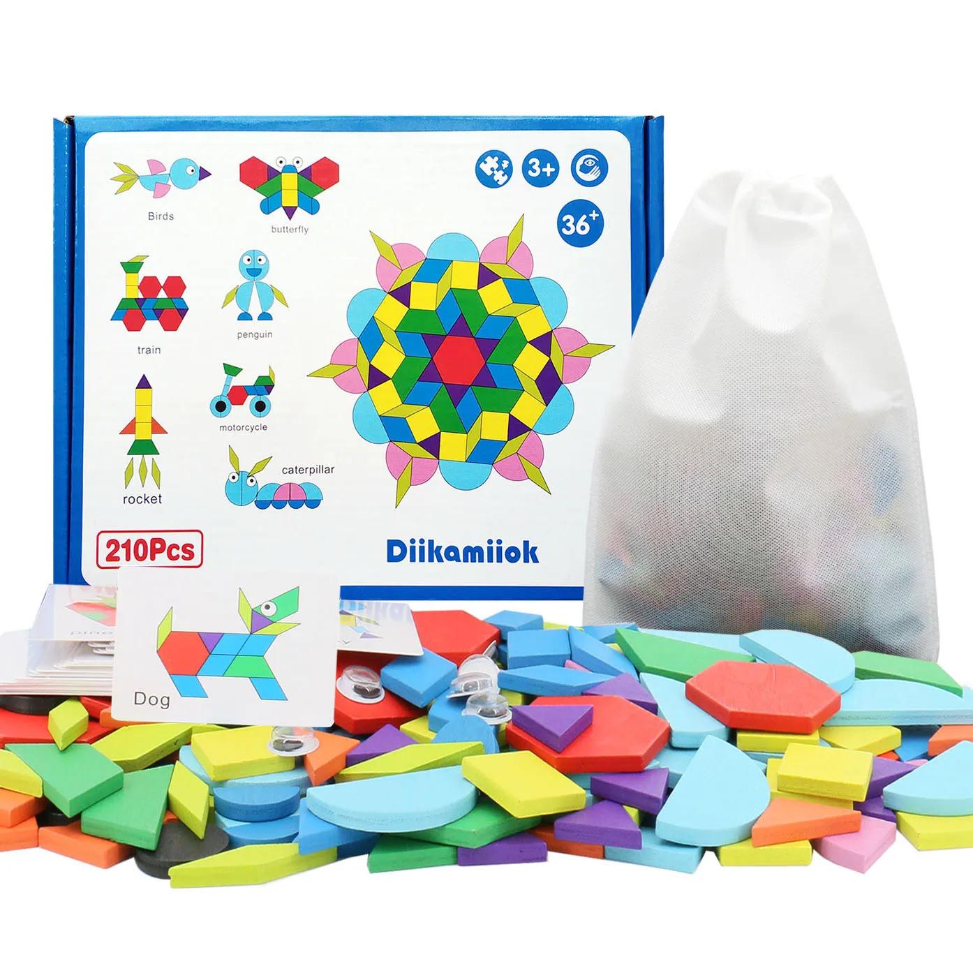 

Diikamiiok 210piece Wooden 3D Puzzles for Kids Geometric Shape Tangram Jigsaw Puzzle Montessori Games Children Educational Toys