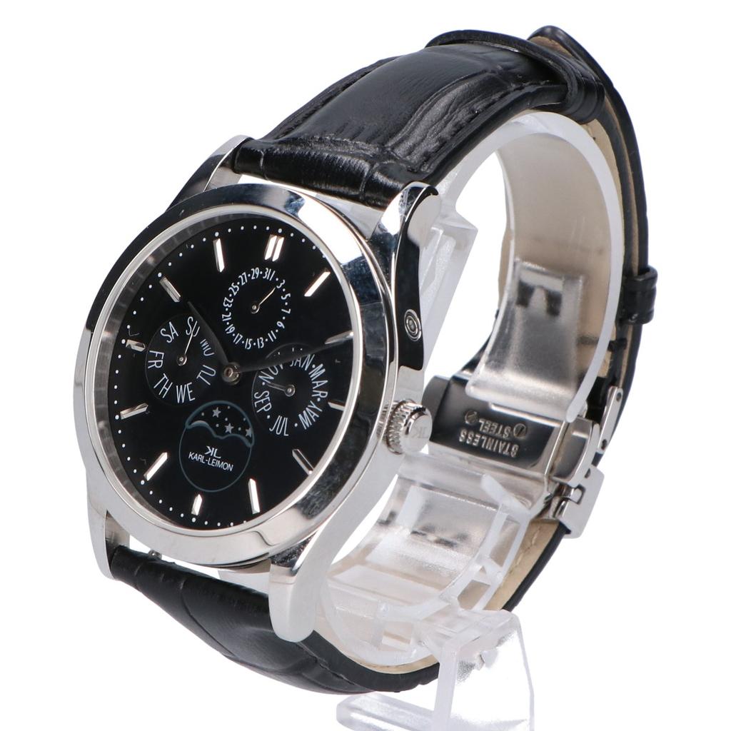 KARL LEIMON Black Dial Classic Pioneer Moon Phase Quartz Watches Black / SilverUsed