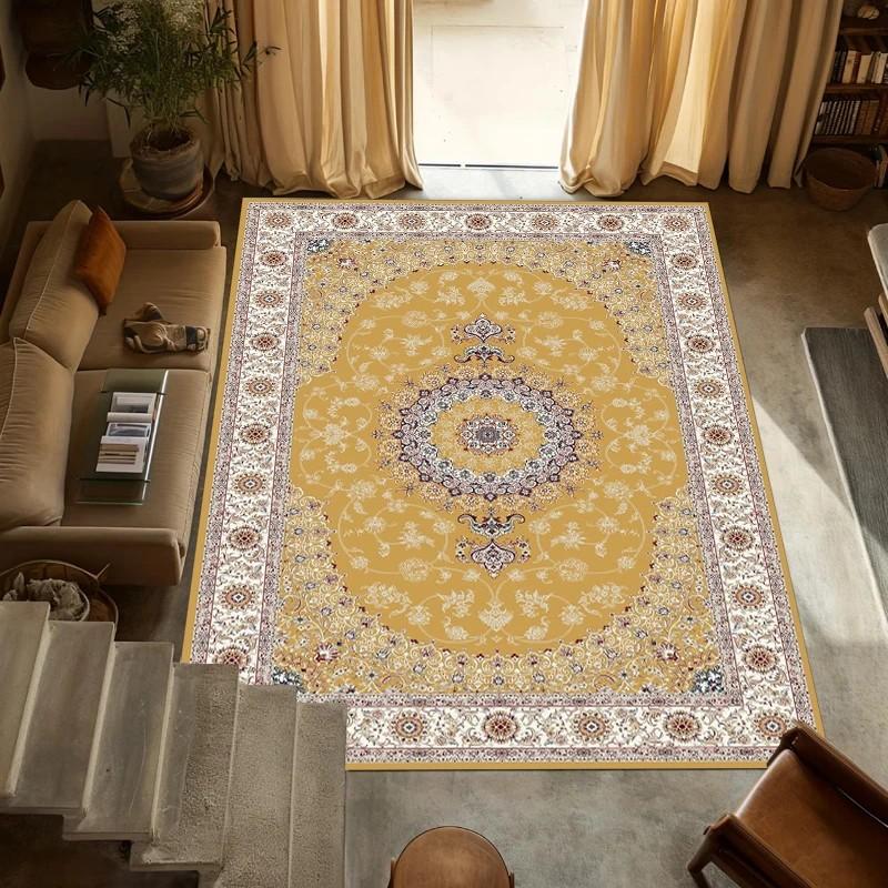 Non-slip Vintage Persian Navy Blue Floral Rug, Washable for Living Room Bedroom Decor