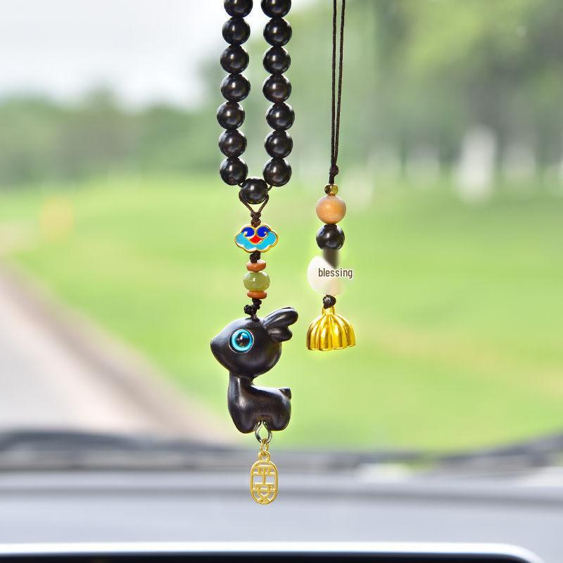 Sandalwood Deer Car Pendant: Cute Rearview Mirror Ornament for Men & Women