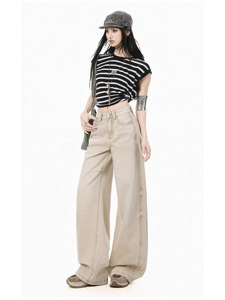 High Street American Spicy Cat Wide-Leg Jeans: Women's 2026 Spring Retro Loose Floor-Length Trend