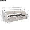 90x200cm Folding Bed Cotton Linen Fabric Day Bed with Pull-out Bed Headboard Strong Wood Slat Support Bed Home Furniture,