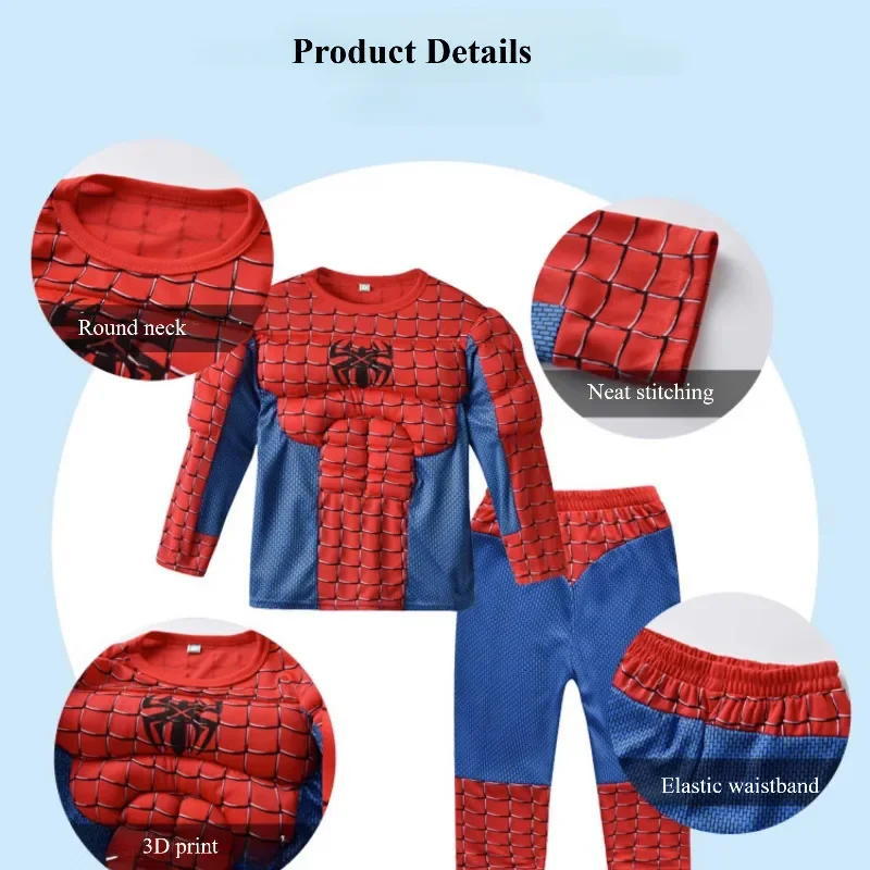 Kids Spider-Man Muscle Costume Cosplay Halloween Outfit Superhero Jumpsuit with Padded Muscles Red Blue Set