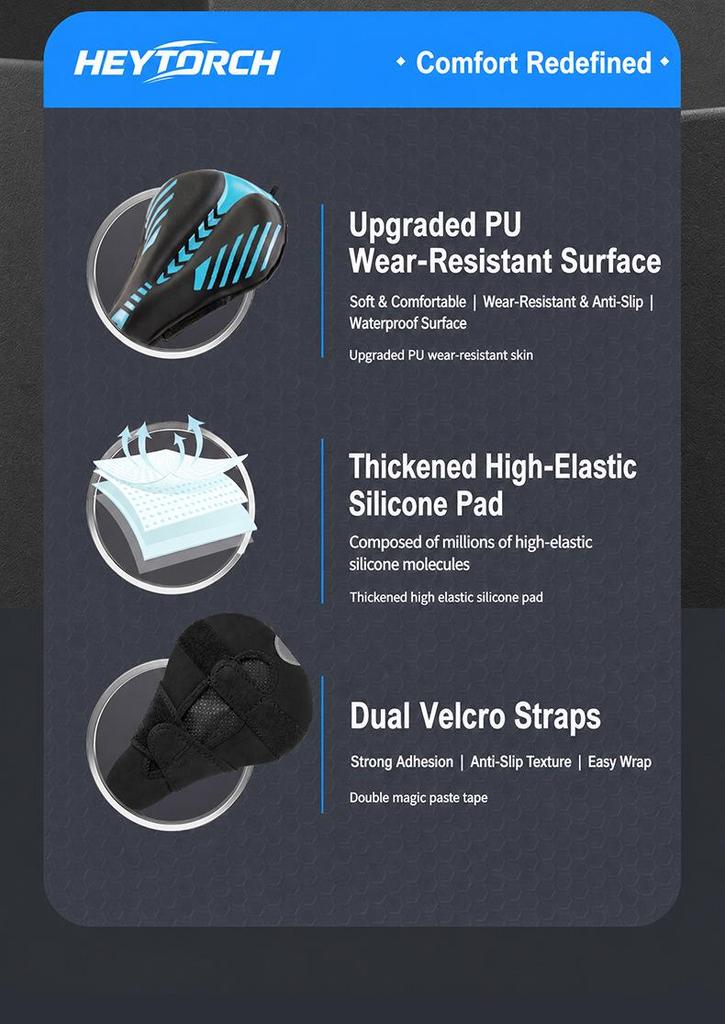 3D Ergonomic Silicone Bike Saddle Cover, High Elastic Shock Absorption, Breathable Non-Slip Cushion for Mountain Cycling