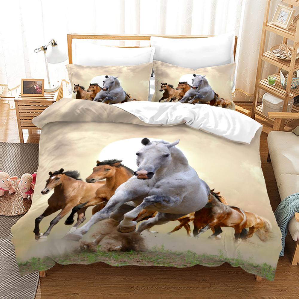 Luxury Black Horse Bedding Set Animal Microfiber Bed Linen Double Queen King Twin Size Gift Adults Men Duvet Cover Bedroom Decor