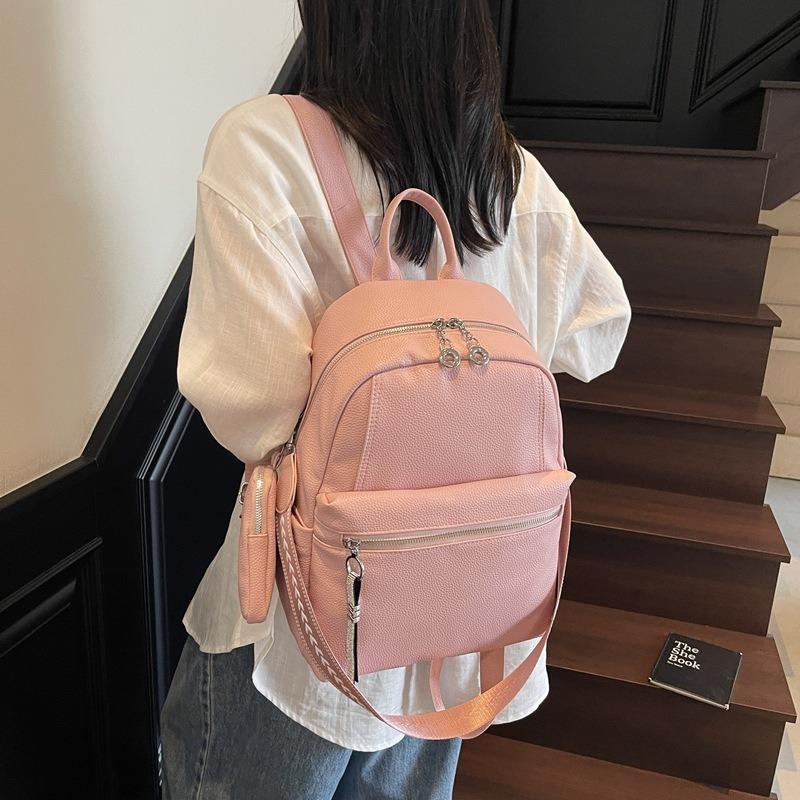 

Backpack women s new fashion high-end handbag student schoolbag casual light travel backpack розовый