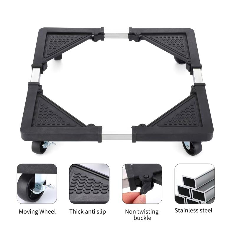 Stainless Steel Appliance Dolly Cart With 4 Locking Wheels - Adjustable Mobile Roller Base For Refrigerator/Washing Machine