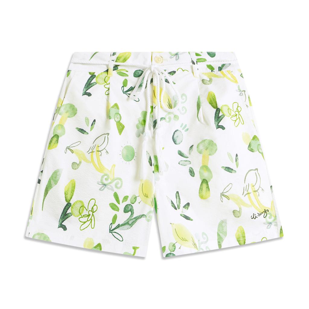 Li Ning Sports Trend Series Loose Mid Waist Woven Casual Shorts Women shorts Yellow Green AKSU226-3