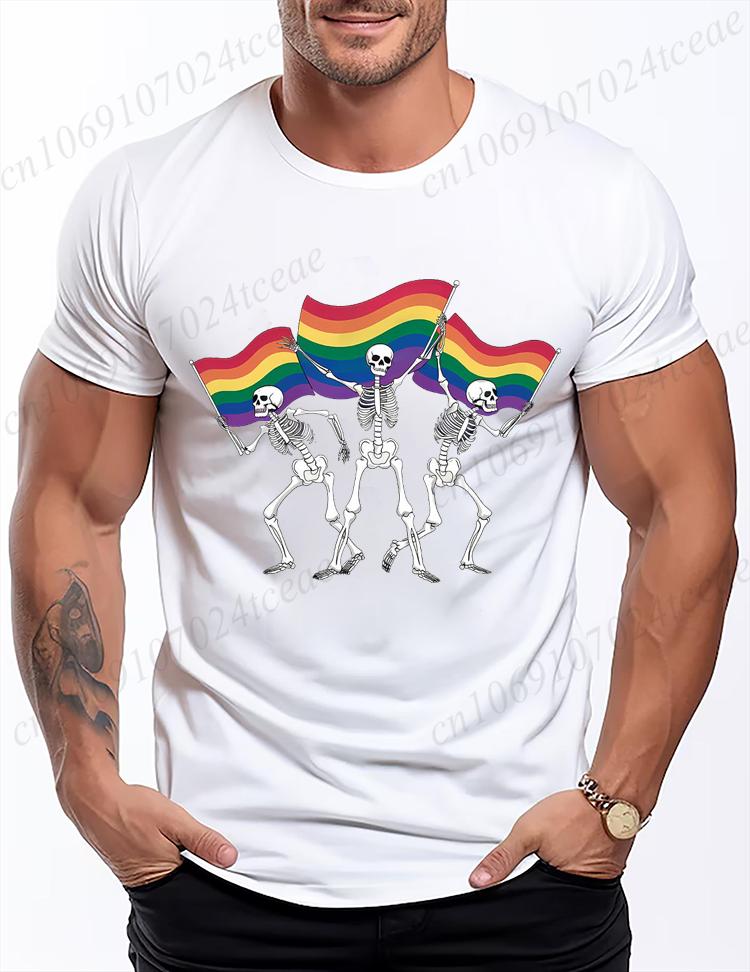 Men Women TShirt Skeleton LGBT Rainbow Pride Month T Shirts Fashion Tee Shirt Streetwear Casual Summer Unisex Tee Clothing Tops
