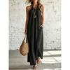 Maxi Abito in Lino con Scollo all'americana Senza Maniche, Schiena Scoperta Ampio Svasato con Tasche Vestito Estivo, Leggero Monocromatico Outfit Casual per Spiaggia Resort Vacanza Uso Quotidiano