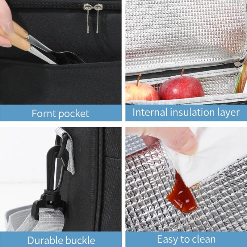 Insulated Lunch Bag Waterproof Large Capacity Thermal Food Container Adjustable Shoulder Strap  Thickened Lunch Box For School
