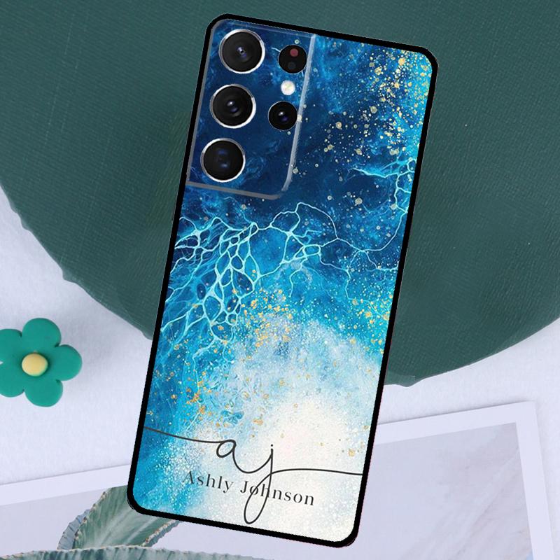 PERSONALISED Marble Name Glitte Case For Samsung Galaxy S24 Ultra S23 S22 S21 Plus Note 10 Note 20 S9 S10 S20 S21 FE Cover