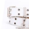 Double Grommet Belt with Chain PU Leather 2 Hole Grommet Fadeproof Stylish Chain Decoration Waist Belt White Free Size