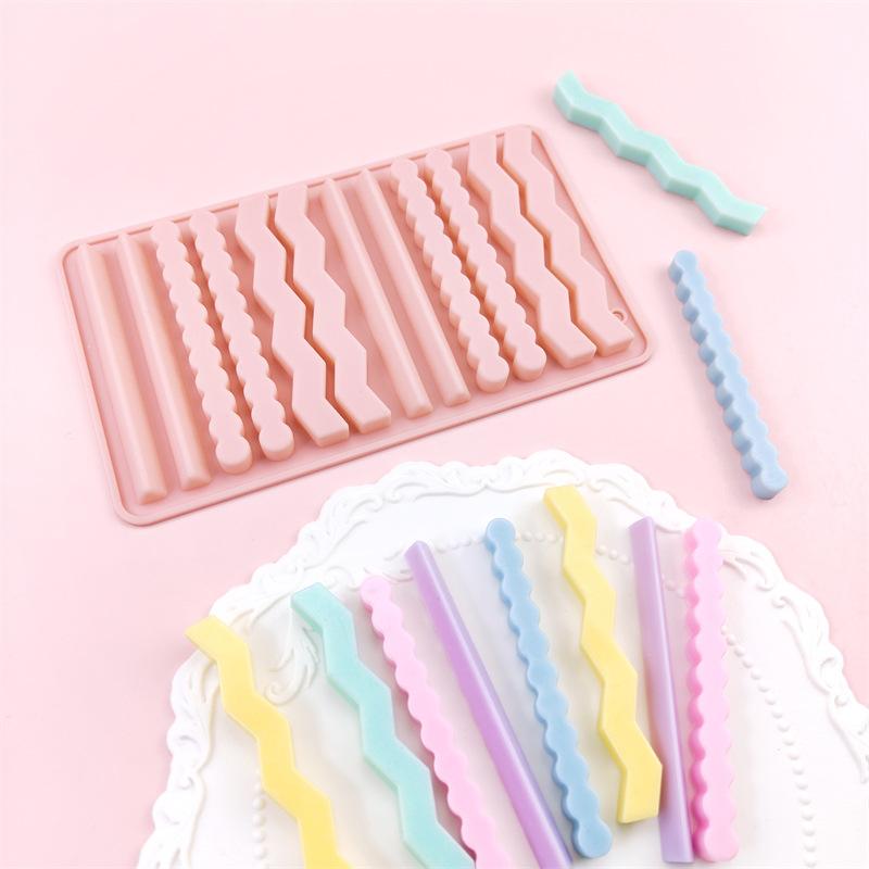 12 Hole Waveform Stick Silicone Mold Handmade Chocolate Cheese Stick Candle Soap Resin Mold Cake Baking Decoration