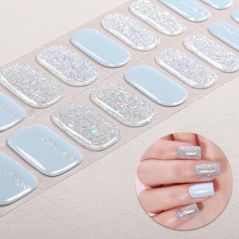 22Tips Glitter Cat Eyes UV-Free Gel Nail Sticker Gradient Full Cover Long Lasting Gel Polish Nail Strips DIY Manicure Decoration