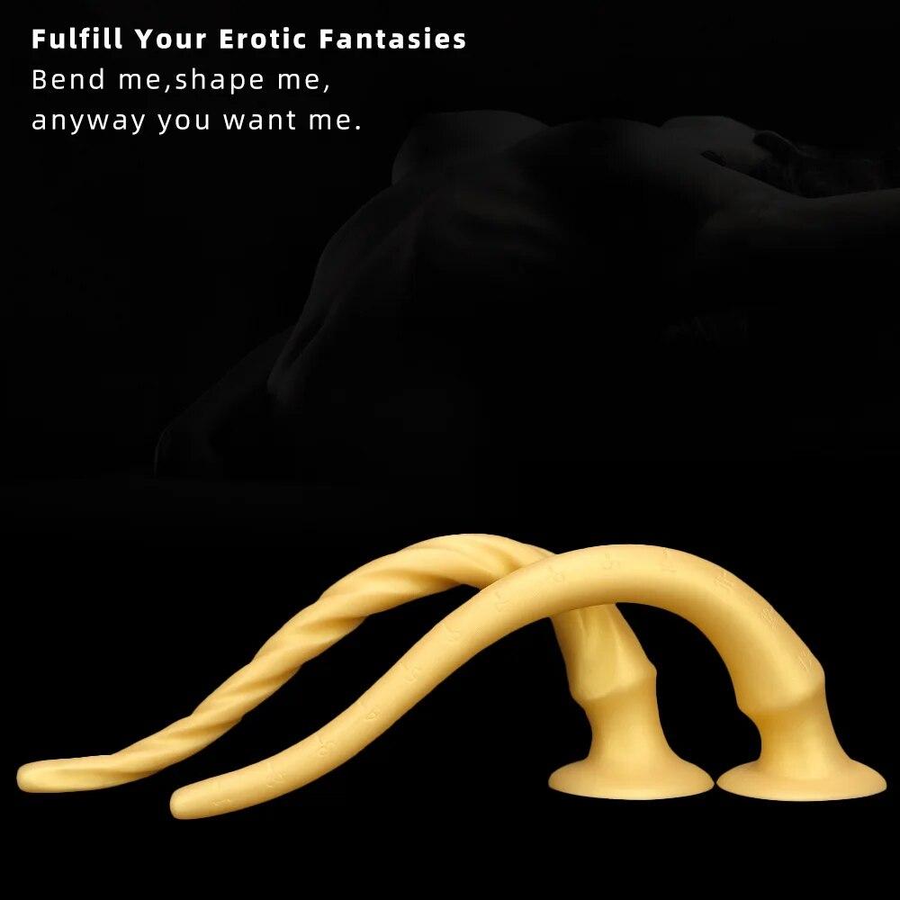 Golden Silicone Soft Extra Long Anal Plug Anal Expansion Masturbator Adult Sex Toy Fisting Plug Tail Slave BDSM