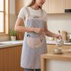 Plaid Bib Apron with Rabbit Embroidery Pocket Waterproof Oil-Proof Kitchen Apron for Cooking Baking