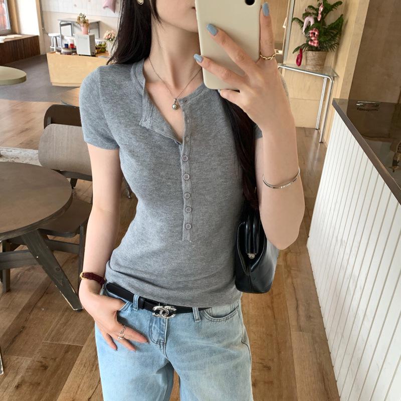 Корейский минималистичный облегающий вязаный топ: Женский flattering белый летний стиль S