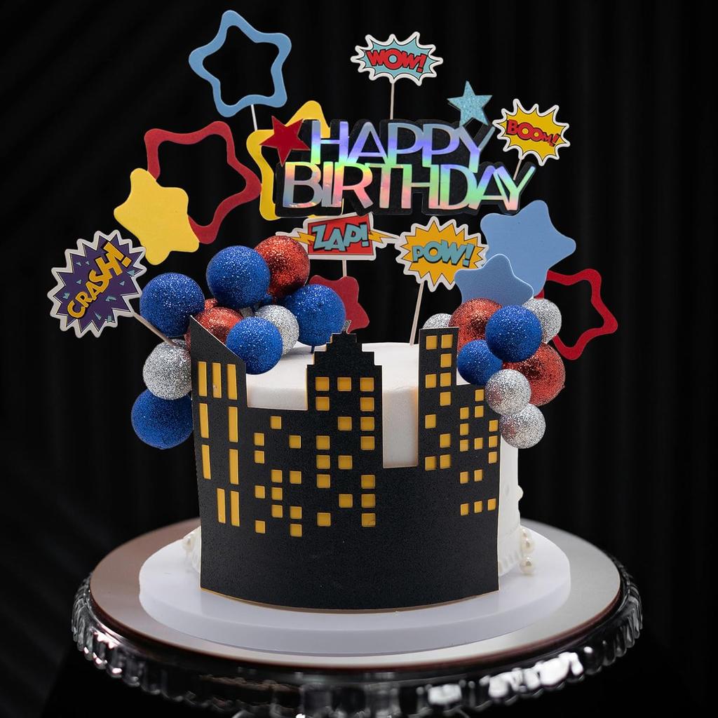 Hero Themed Birthday Party Supplies Superhero Birthday Decorations, Boys' Birthday Cake Decorations Celebrate Hero Theme Party