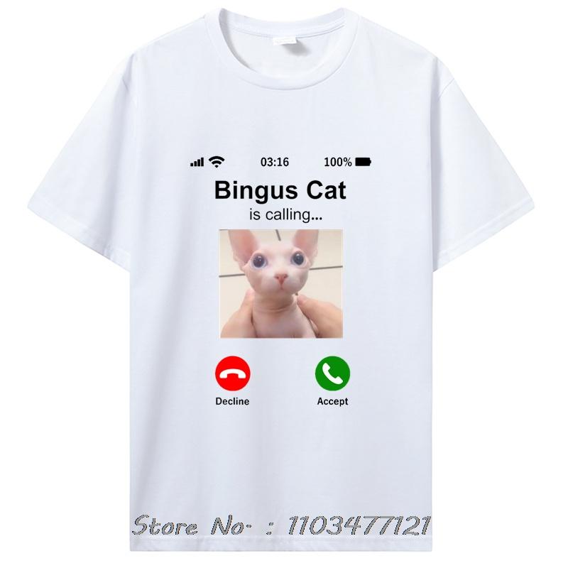 Lustiges Bingus-Katzen-T-Shirt mit Aufdruck „Cat Is Calling“ – Sommer-Style, Grafik, Baumwolle, Streetwear, Kurzarm, Geschenkidee zum Geburtstag, Herrenbekleidung