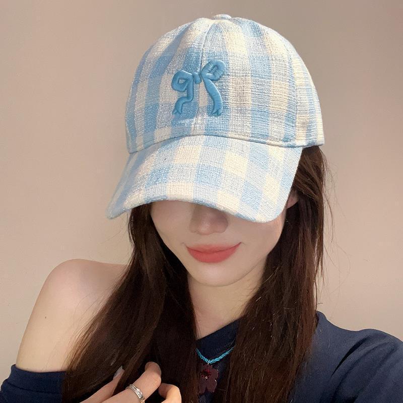 Sunscreen Adjustable Outdoor Casual Hat Peaked Snapback Girl Kpop KFashion Style Korean Sweet Women For Cap Baseball Plaid Bowknot Hats