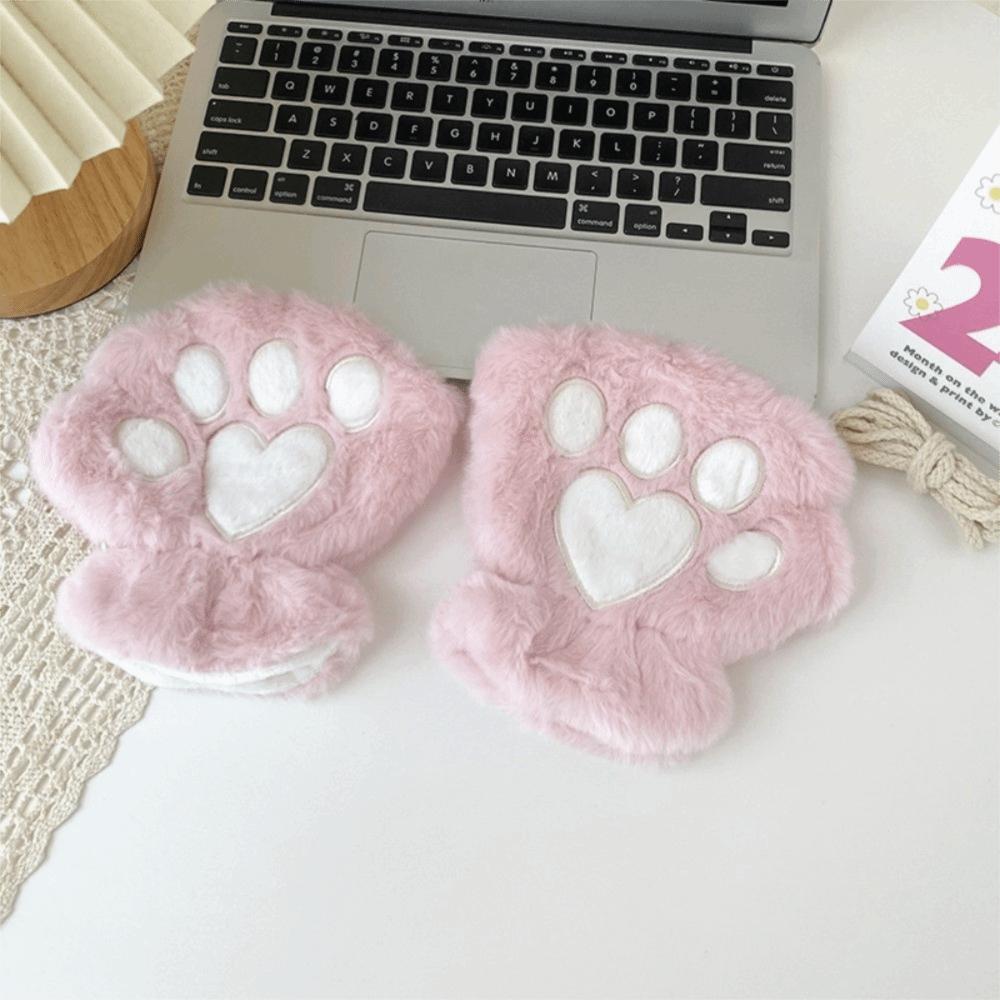Polyester Fuzzy Half Finger Gloves Thick Plush Bear Paw Gloves Fuzzy Warm Winter Gloves  Writing