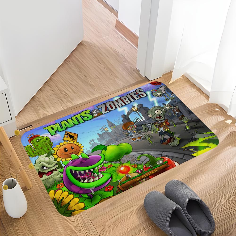 P-Pflanzen-vs Cartoon Z-Zombies Badezimmermatte Rutschfest Wasserabsorbierend Langes Streifenpolster Schlafzimmer Matte Hotel Dekor Matte