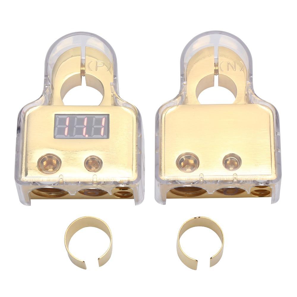 Heavy Duty 0/4/8/10 Car Battery Terminal Connectors AWG Gauge Digital Voltmeter Display Connectors Kit Truck