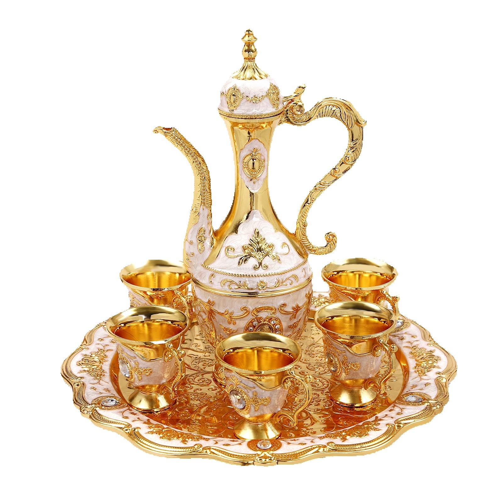 

Винтажный набор турецких кофейных чашек с кофейником и 6 чашками, стаканы для турецкого чая для домашнего декора, на день рождения, Рождество, новоселье, свадьбу золотой