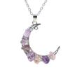 Vintage Handmade Colorful Beaded Gravel Crystal Amethyst Moon Pendant Necklace N551