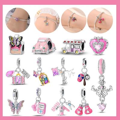 Kupfer Teeparty Rosa Prinzessin Serie Charms Herz Perle Passend Original Armband Für Frauen DIY Feiner Schmuck Geburtstagsgeschenk