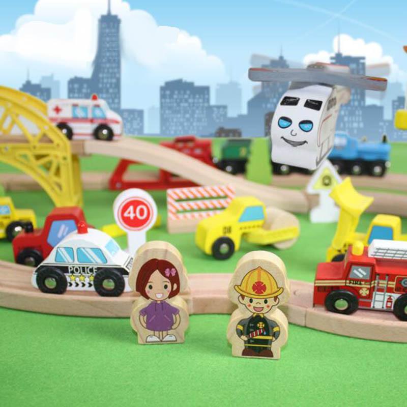Giocattoli Trenino di Legno Camion dei Pompieri Auto della Polizia Ambulanza Compatibile Pista del Trenino Thomas Giocattoli di Legno Per Bambini