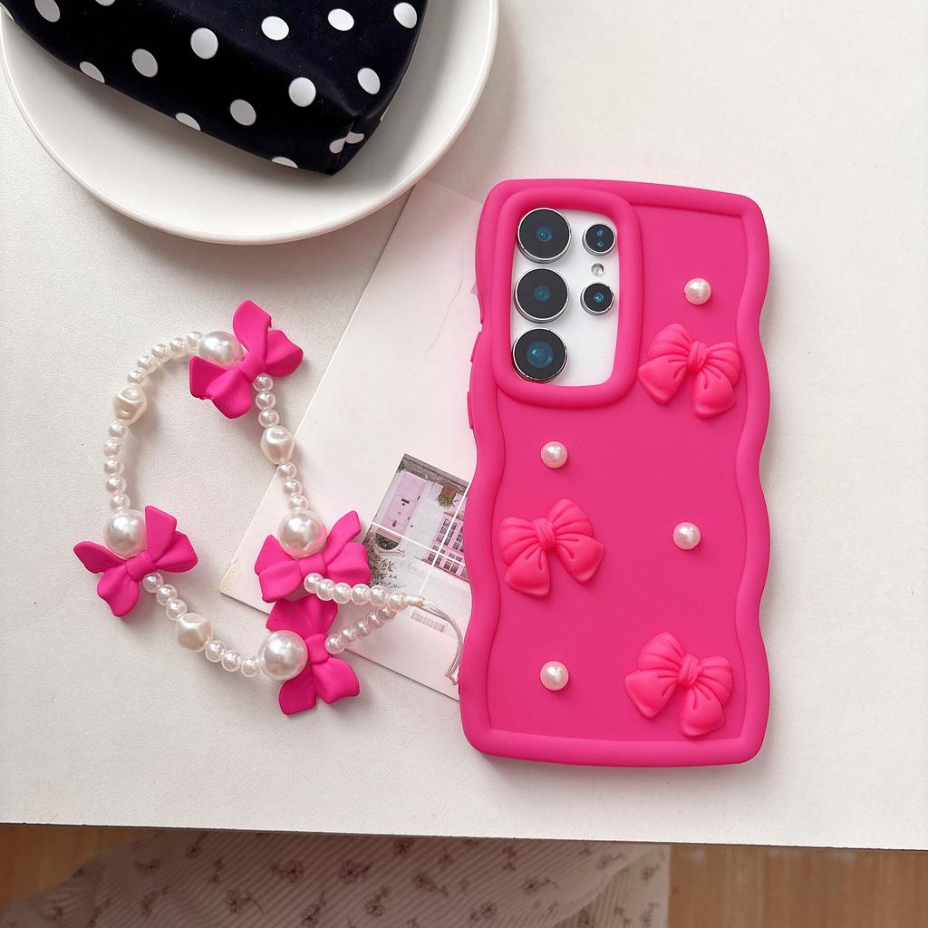 Bowknot Pearl Chain Rope Phone Case For Samsung Galaxy for Samsung Galaxy S26 Ultra S25 Plus S22 S21 S23 S24 FE Cover