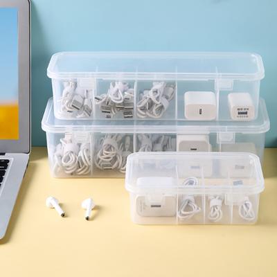 Aufbewahrungsbox mit 5 Fächern und Deckel, durchsichtige Ladekabel-Organizer-Box, Datenkabel-Management-Box, Socken- und Unterwäsche-Aufbewahrungsbox
