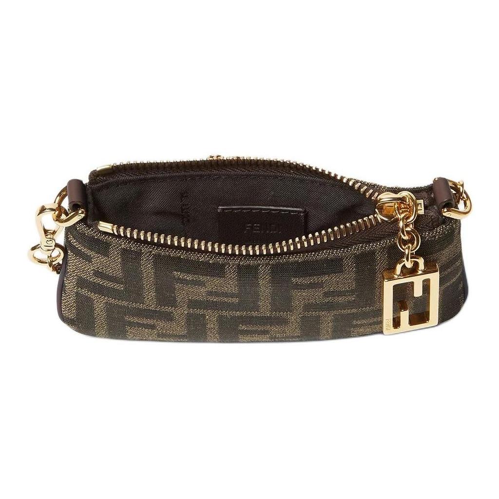 Fendi Kabelka Baguette Celoplošný potisk Látka s monogramem FF Mini tote taška přes rameno Dámský styl Hnědá