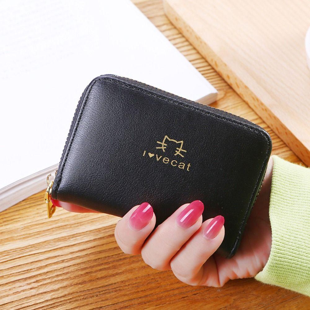 Portable Pu Leather Short Wallet Small Size Zipper Closure Women Card Holder Large Capacity Cute Style Clutch Pouch For Women