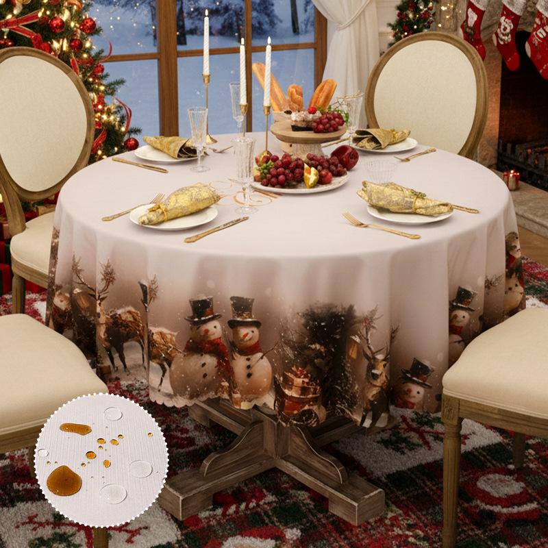 

Waterproof Christmas Round Tablecloth Classic Red Santa Claus Christmas Tree Print Table Cover Home Party Decoration Table Cloth Rotund 90cm