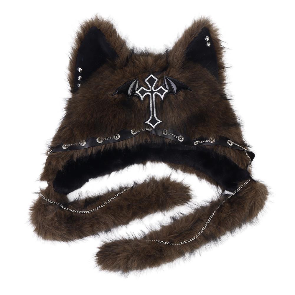 Plush Cat Ears Hat For Winter Warmth With Foldable Design For Punk Style Enthusiasts