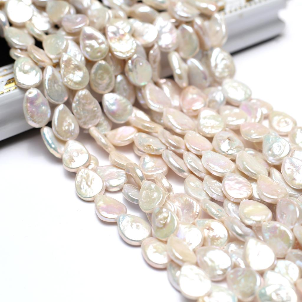 Boho Handmade Teardrop-shaped Pearl 10×15mm, White Natural Freshwater Pearls Beads for Jewelry Making DIY Necklace Accessories, Mother's Day Gift 36cm