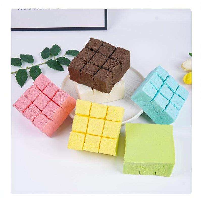 Colorful Slow Rebound PU Squeeze Toy Simulated Tofu Bread Anti Stress Toy for Adult Daily Relaxation