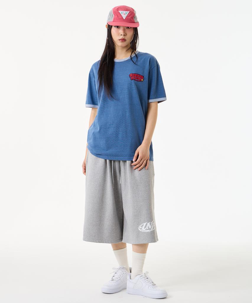 UNKNOWN PLANET [Unp] Pigment-Dyed Graphic Ringer T-Shirt Blue