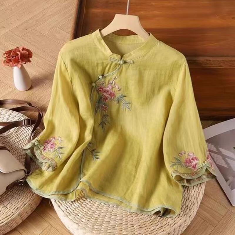 Elegante Sommerbluse im chinesischen Stil mit Blumenmuster