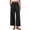 Women’s Wide Leg Long Casual Pants with Drawstring Waist and Pockets Relaxed Fit Lightweight Beach Style Trousers for Everyday Wear